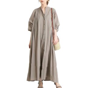 chouyatou Women's Loose Bishop Sleeve Maxi Shirt Dress Spring Summer Cotton Button Down Dress in Saudi Arabia