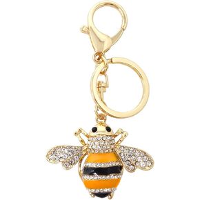 HONBAY 1PCS Rhinestone Little Bee Keychain Bumble Bee Sparkling Keyring Animal Key Chain Decor in A Box for Bag Purse Wallet