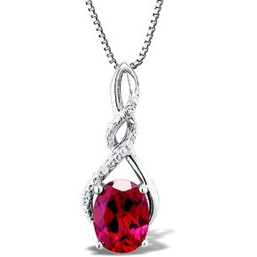 Lab Created Ruby Necklace Diamond Accent - 18 Inch Chain
