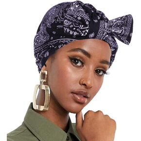 YBSHIN African Pre-Tied Bow Bowknot Headwrap Black Turban Bonnet Beanie Cap Headband Headwear for Women and Girls in Kuwait
