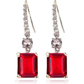 [RIZILIA CLASSIC] Dangle Drop Pierced Swan Hook Earrings with Emerald Cut Gemstones CZ [Multi-Colors available] in 18K White Gold Plated, Simple Modern Elegant