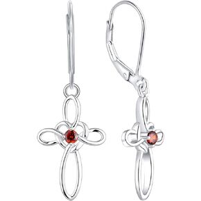 YL Celtic Knot Cross Earrings Sterling Silver Dangle Drop Earrings Birthstones Heart Religious Leverback Jewelry for Women