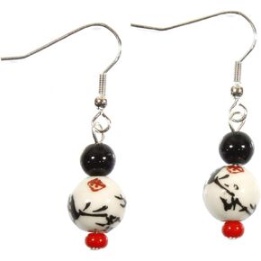 Sumi-e Artist, Red and Black Earrings with Asian Calligraphy