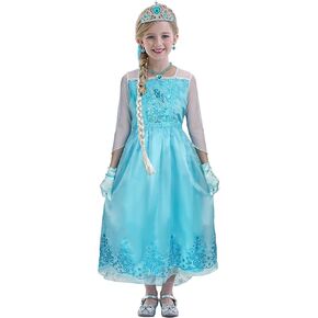 AMNPOLEN Kids Snow Princess Costume Dress Outfit with Accessories Little Girls Halloween Cosplay Ball Gown Dress up Suit