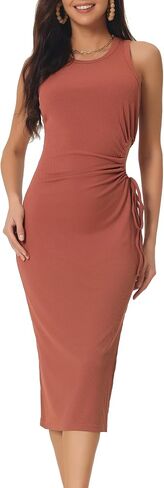 Women's Summer Sleeveless Midi Dress Crewneck Waist Cut Out Split Slit Tank Dress Ribbed Bodycon Dress in Kuwait