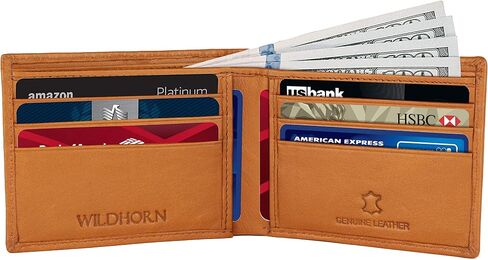 محفظة جلدية من WILDHORN للرجال مع خاصية حجب RFID - محفظة نحيفة أنيقة ثنائية الطي ومحفظة جيب أمامي (ذهبي أسمر ضارب للصفرة) in Saudi Arabia