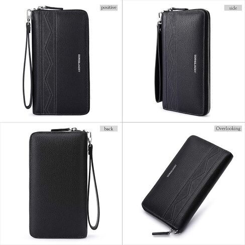 محفظة جلد طبيعي للرجال سوداء طويلة بسعة كبيرة بسحاب وحامل هاتف مع حزام معصم in Kuwait