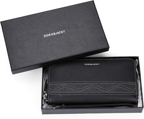 محفظة جلد طبيعي للرجال سوداء طويلة بسعة كبيرة بسحاب وحامل هاتف مع حزام معصم in Kuwait