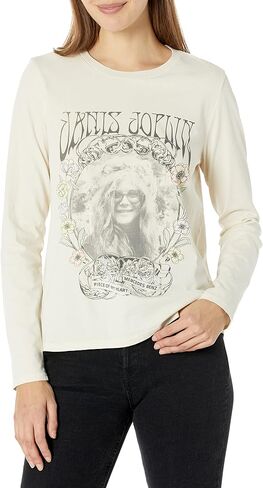 Lucky Brand womens Long Sleeve Janis Joplin Graphic Tee Shirt, Whitecap Gray, Large US in Saudi Arabia
