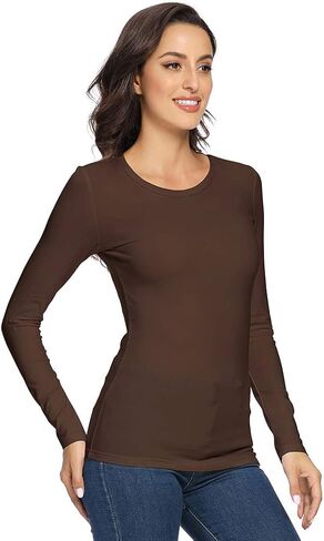 VIIOO Women's Basic Long Sleeve Crew Neck T-Shirt Solid Slim Cotton Top in Saudi Arabia