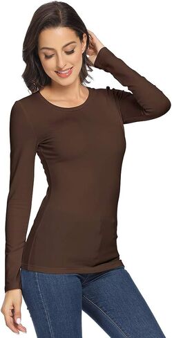 VIIOO Women's Basic Long Sleeve Crew Neck T-Shirt Solid Slim Cotton Top in Saudi Arabia