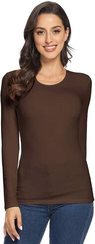 VIIOO Women's Basic Long Sleeve Crew Neck T-Shirt Solid Slim Cotton Top in Saudi Arabia