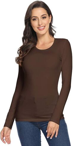 VIIOO Women's Basic Long Sleeve Crew Neck T-Shirt Solid Slim Cotton Top in Saudi Arabia