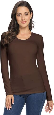 VIIOO Women's Basic Long Sleeve Crew Neck T-Shirt Solid Slim Cotton Top in Saudi Arabia