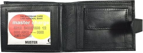 Genuine Black Leather Snap Close Bifold Wallet with Coin Purse #791 in Saudi Arabia