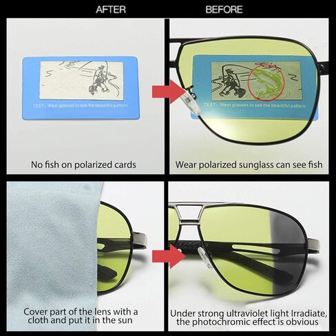 Photochromic Aviator Polarized Sunglasses UV400 Day and Night Driving Glasses For Men Women Spring Hinge Eyewear in Kuwait