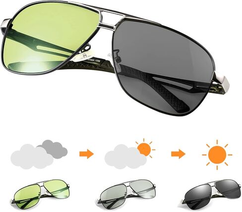 Photochromic Aviator Polarized Sunglasses UV400 Day and Night Driving Glasses For Men Women Spring Hinge Eyewear in Kuwait
