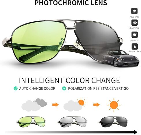 Photochromic Aviator Polarized Sunglasses UV400 Day and Night Driving Glasses For Men Women Spring Hinge Eyewear in Kuwait