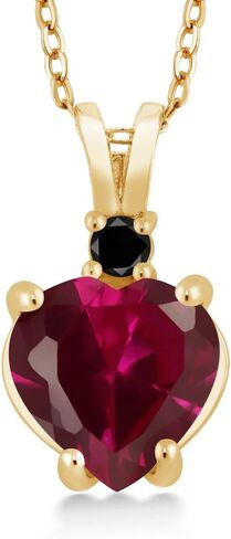 Gem Stone King 14K Yellow Gold Red Created Ruby and Black Diamond Pendant Necklace For Women (2.25 Cttw, Heart Shape 8MM, with 18 Inch Chain) in Saudi Arabia