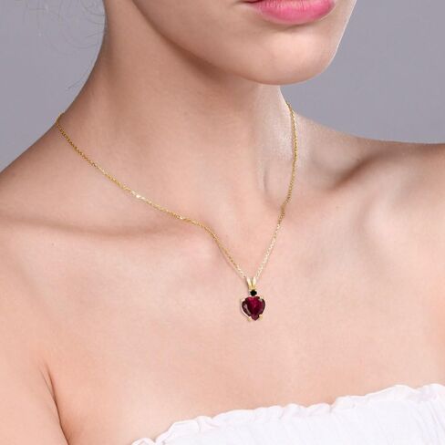 Gem Stone King 14K Yellow Gold Red Created Ruby and Black Diamond Pendant Necklace For Women (2.25 Cttw, Heart Shape 8MM, with 18 Inch Chain) in Saudi Arabia