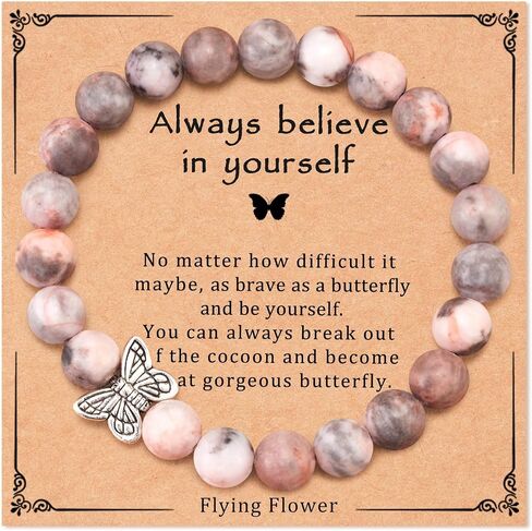 Inspirational Gifts Bracelets for Girls Women Always Believe in Yourself Butterfly Bracelet for Daughter Wife Natural Stone Bracelets for Sister Mother Encouragement Gift in Saudi Arabia