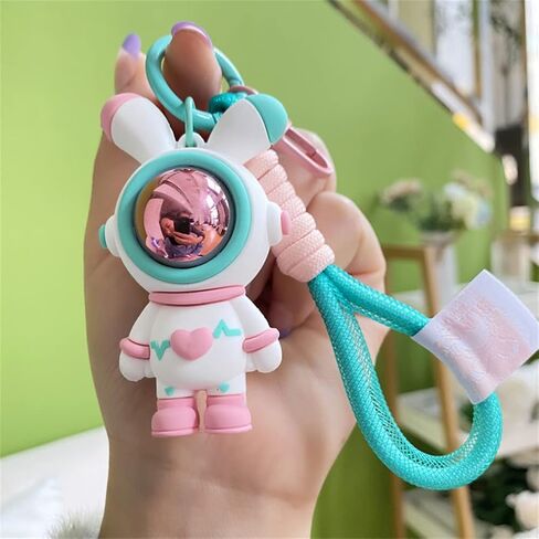 Lightning Rabbit Keychain Cartoon Love Rabbit Keychain Love Rabbit Astronaut Car Keychain Anime Ergugos Braided Rope Pendant Bag Ornament Accessories Girls Suitable Key Loss Prevention Pink in Saudi Arabia