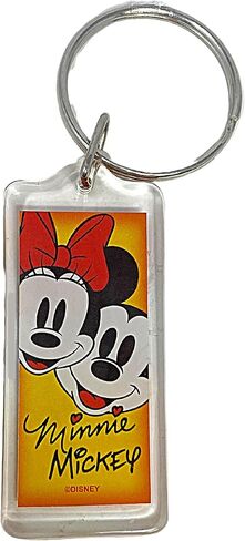 Small Disney Souvenir Keychain Gifts, Mickey and Minnie Mouse Faces with Signatures and Orange Background, Key Ring Accessories for Purses, and Car Keys, 4.25 Inches in Kuwait