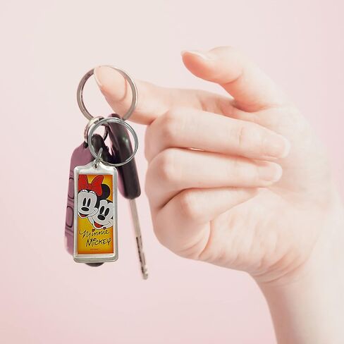 Small Disney Souvenir Keychain Gifts, Mickey and Minnie Mouse Faces with Signatures and Orange Background, Key Ring Accessories for Purses, and Car Keys, 4.25 Inches in Kuwait