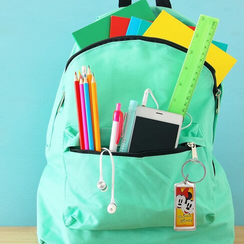 Small Disney Souvenir Keychain Gifts, Mickey and Minnie Mouse Faces with Signatures and Orange Background, Key Ring Accessories for Purses, and Car Keys, 4.25 Inches in Kuwait