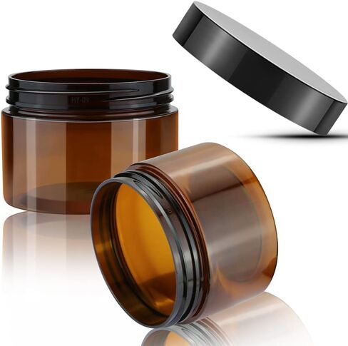 12 Pack 4oz Amber Plastic Jars with Lids and Labels, Refillable Empty Round Containers Storage Jars for Cosmetic, Lotions, Kitchen, Arts, Crafts Supplies in Kuwait