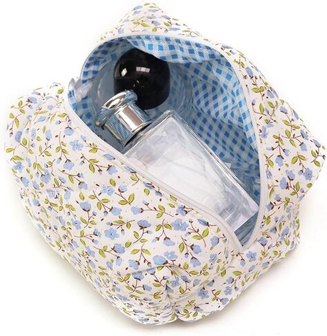 Floral Makeup Bag Cosmetic Bag Makeup Brushes Storage Coquette Travel Pouch Stylish Quilted Organizer (Blue Floral) in Saudi Arabia