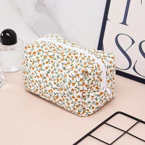Floral Makeup Bag Cosmetic Bag Makeup Brushes Storage Coquette Travel Pouch Stylish Quilted Organizer (Blue Floral) in Saudi Arabia