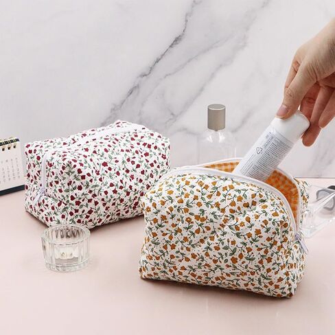 Floral Makeup Bag Cosmetic Bag Makeup Brushes Storage Coquette Travel Pouch Stylish Quilted Organizer (Blue Floral) in Saudi Arabia