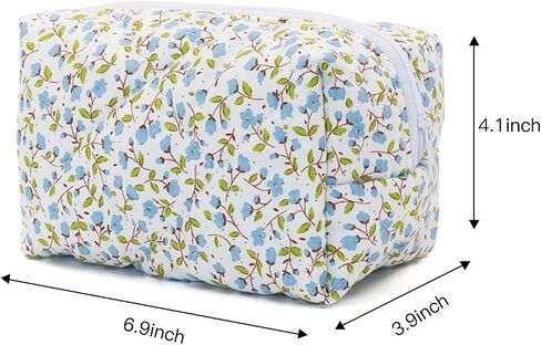 Floral Makeup Bag Cosmetic Bag Makeup Brushes Storage Coquette Travel Pouch Stylish Quilted Organizer (Blue Floral) in Saudi Arabia