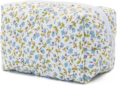 Floral Makeup Bag Cosmetic Bag Makeup Brushes Storage Coquette Travel Pouch Stylish Quilted Organizer (Blue Floral) in Saudi Arabia