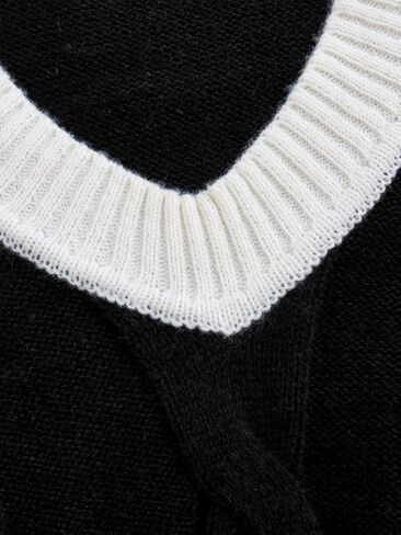 COZYEASE Women's Color Block Cable Knit Crop Sweater V Neck Long Sleeve Knit Pullover Tops Knitwear in Saudi Arabia