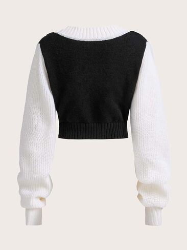 COZYEASE Women's Color Block Cable Knit Crop Sweater V Neck Long Sleeve Knit Pullover Tops Knitwear in Saudi Arabia