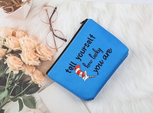 G2TUP Musical Inspired Broadway Cosmetic Bag Seuss Hat Makeup Bag Tell Yourself How Lucky You Are (Tell Yourself) in Saudi Arabia
