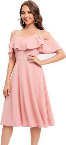 فستان Bbonlinedress للسيدات بدون أكتاف صيفي لحفلات الكوكتيل وحفلات الزفاف وحفلات الضيوف على شكل حرف A متوسط ​​الطول in Saudi Arabia