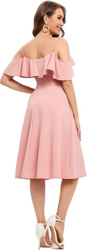 فستان Bbonlinedress للسيدات بدون أكتاف صيفي لحفلات الكوكتيل وحفلات الزفاف وحفلات الضيوف على شكل حرف A متوسط ​​الطول in Saudi Arabia