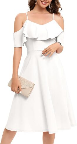 فستان Bbonlinedress للسيدات بدون أكتاف صيفي لحفلات الكوكتيل وحفلات الزفاف وحفلات الضيوف على شكل حرف A متوسط ​​الطول in Saudi Arabia