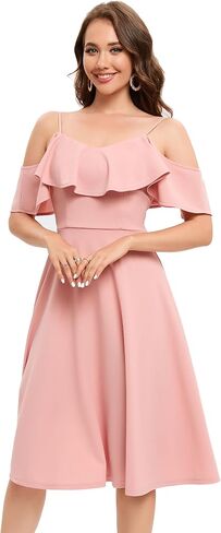 فستان Bbonlinedress للسيدات بدون أكتاف صيفي لحفلات الكوكتيل وحفلات الزفاف وحفلات الضيوف على شكل حرف A متوسط ​​الطول in Saudi Arabia