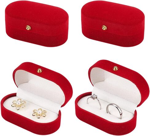 Velvet Ring Box 4 Pack Red Double Ring Display Holder Box Earring Studs Pendant Jewelry Case Gift Boxes for Wedding Valentine's Day Proposal Engagement Ceremony 2.93x1.57x1.39 Inches in Saudi Arabia