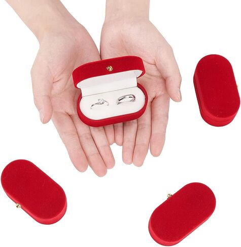 Velvet Ring Box 4 Pack Red Double Ring Display Holder Box Earring Studs Pendant Jewelry Case Gift Boxes for Wedding Valentine's Day Proposal Engagement Ceremony 2.93x1.57x1.39 Inches in Saudi Arabia