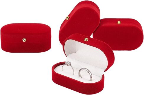 Velvet Ring Box 4 Pack Red Double Ring Display Holder Box Earring Studs Pendant Jewelry Case Gift Boxes for Wedding Valentine's Day Proposal Engagement Ceremony 2.93x1.57x1.39 Inches in Saudi Arabia