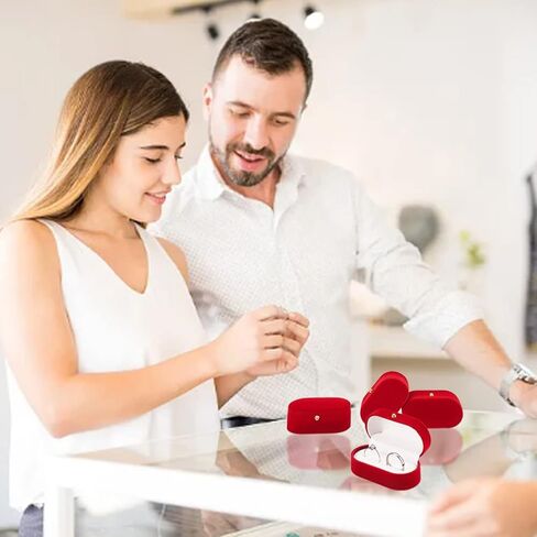 Velvet Ring Box 4 Pack Red Double Ring Display Holder Box Earring Studs Pendant Jewelry Case Gift Boxes for Wedding Valentine's Day Proposal Engagement Ceremony 2.93x1.57x1.39 Inches in Saudi Arabia
