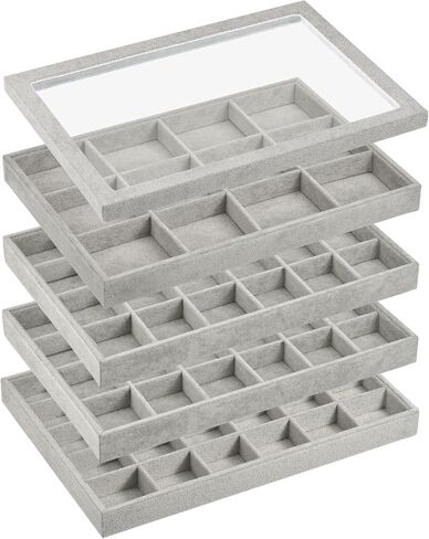 uxcell Jewelry Tray, 4Pcs - Stackable Jewelry Display Tray with Lid, Velvet Jewelry Organizer, Storage Box for Ring Earring Necklace Bracelet (Dark Green) in Saudi Arabia