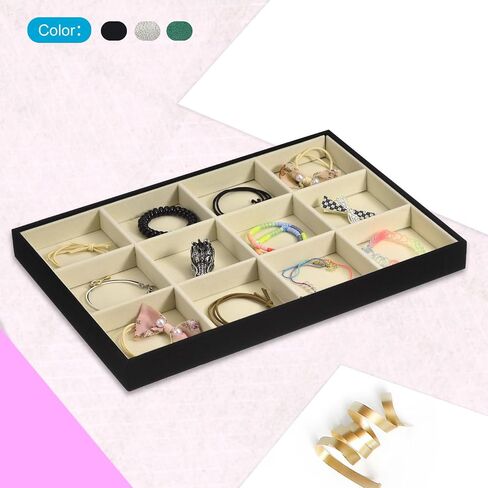 uxcell Jewelry Tray, 4Pcs - Stackable Jewelry Display Tray with Lid, Velvet Jewelry Organizer, Storage Box for Ring Earring Necklace Bracelet (Dark Green) in Saudi Arabia