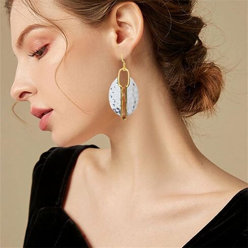 coadipress Handmade Retro Hammered Oval Dangle Earrings for Women Bohemian Earring Lightweight Simple Geometry Crescent Earring Ethnic Hammered Earring in Saudi Arabia