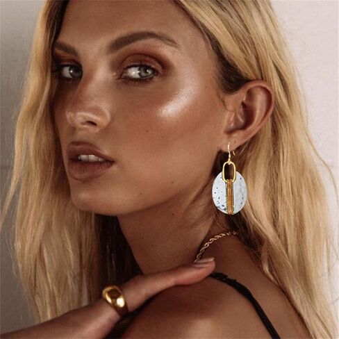 coadipress Handmade Retro Hammered Oval Dangle Earrings for Women Bohemian Earring Lightweight Simple Geometry Crescent Earring Ethnic Hammered Earring in Saudi Arabia